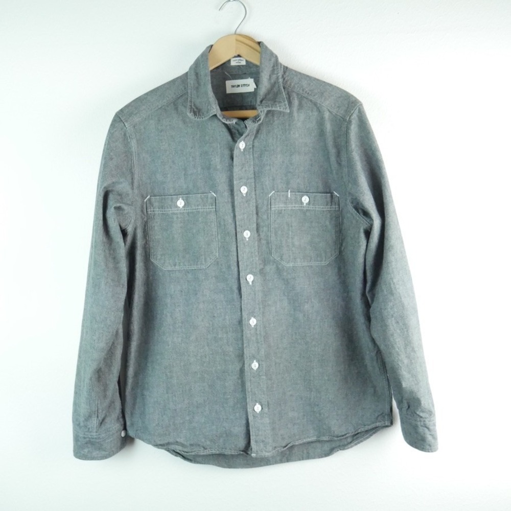 Taylor Stitch Mens Gray Cotton Chambray Long Sleeve Utility Button Down Shirt 40